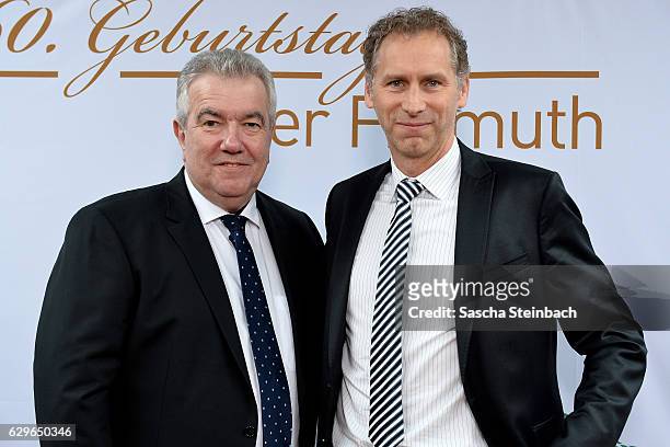 Vice president Peter Frymuth poses with Ansgar Schwenken during his 60th birthday matinee on December 14, 2016 in Duesseldorf, Germany.