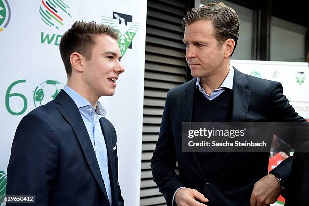 Patrick Frymuth and Oliver Bierhoff attend Peter Frymuth's 60th birthday matinee on December 14, 2016 in Duesseldorf, Germany.