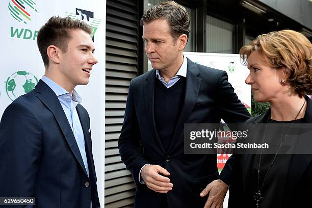 Patrick Frymuth, Oliver Bierhoff and Sabrina Frymuth attend Peter Frymuth's 60th birthday matinee on December 14, 2016 in Duesseldorf, Germany.