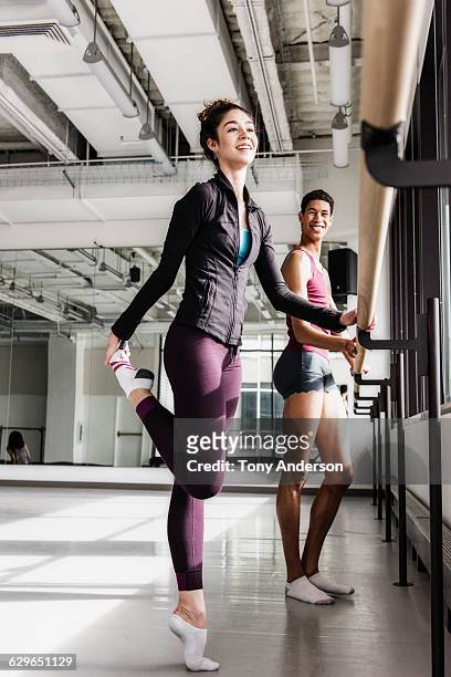 ballet dancers in rehearsal studio - black slip stock-fotos und bilder