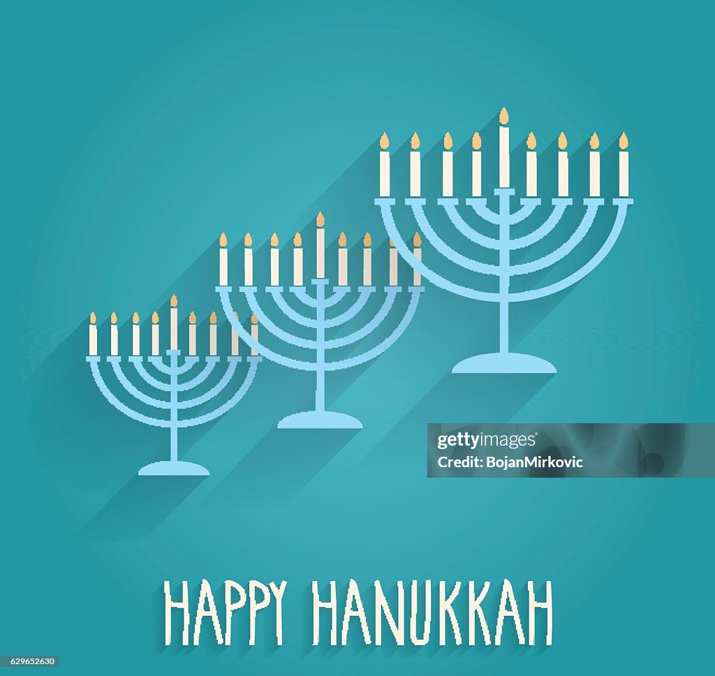 Hanukkah poster with menorah on blue background