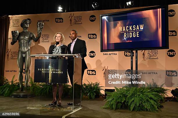 Awards Committee Chairs JoBeth Williams and Jason George attend the 23rd Annual SAG Award Nominations Announcement at Silver Screen Theater on...
