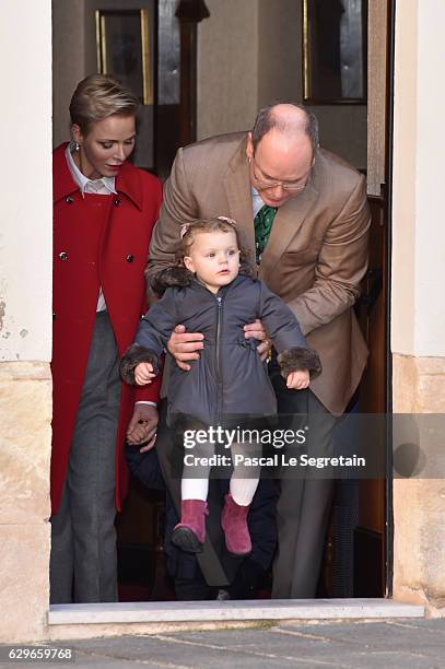 Princess Charlene Of Monaco, Prince Albert II of Monaco and Princess Gabriella of Monaco attend the annual Christmas gifts distribution at Monaco...