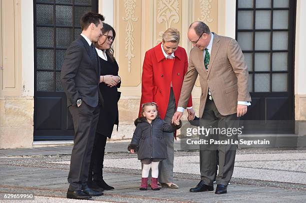 Louis Ducruet, Camille Gottlieb, Princess Gabriella of Monaco, Princess Charlene Of Monaco and Prince Albert II of Monaco attend the annual Christmas...