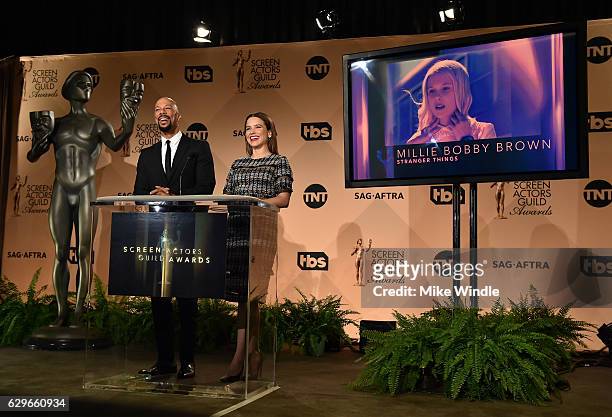 Actor/recording artist Common and actress Sophia Bush speak during the 23rd Annual SAG Award Nominations Announcement at Silver Screen Theater on...