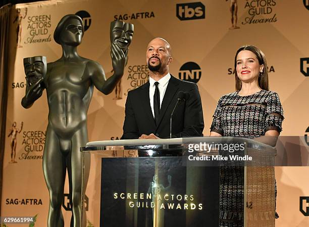 Actor/recording artist Common and actress Sophia Bush speak during the 23rd Annual SAG Award Nominations Announcement at Silver Screen Theater on...