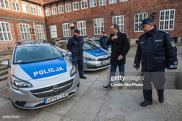 Three new cars and new drugs analyser start operating in Pomeranian Police in Gdansk, Poland on 13 December 2016. Cars and laboratory machine was...