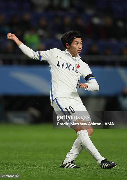 Gaku Shibasaki of Kashima Antlers in action during the FIFA Club World Cup Semi Final match between Atletico Nacional and Kashima Antlers at Suita...