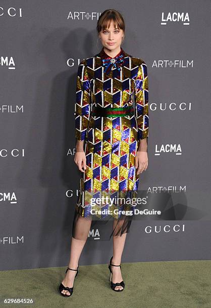 Actress Makenzie Leigh, wearing Gucci, arrives at the 2016 LACMA Art + Film Gala Honoring Robert Irwin And Kathryn Bigelow Presented By Gucci at...