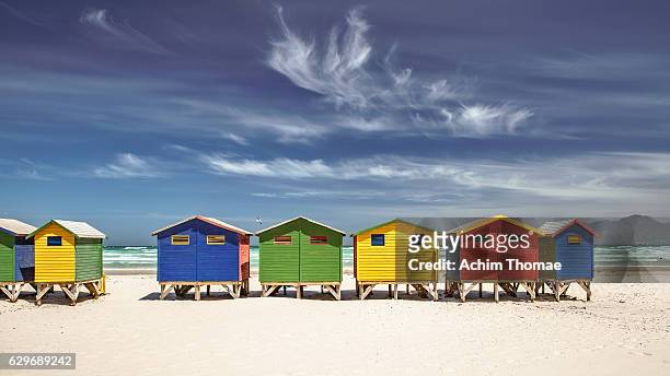colourful beach houses, muizenberg, south africa - local landmark stock-fotos und bilder