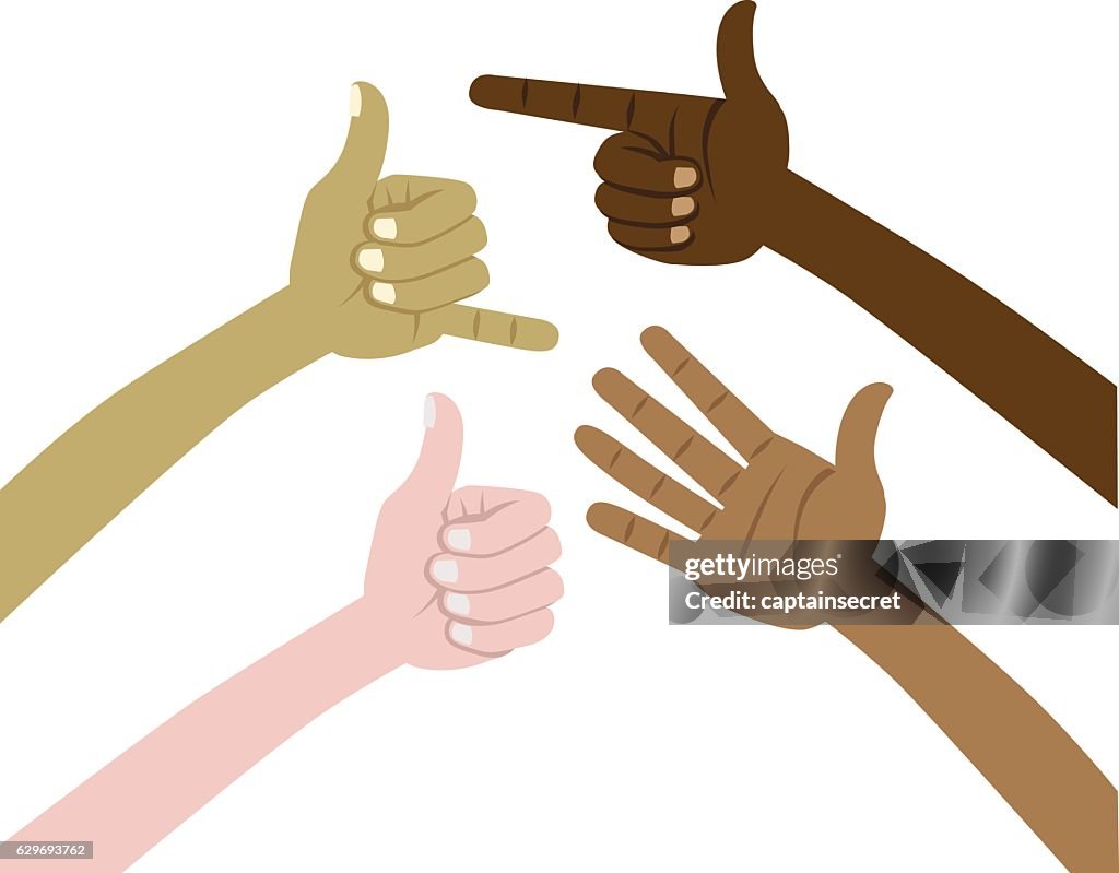 Various Cartoon Hands Multicultural