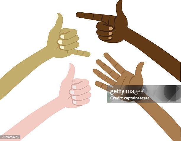 various cartoon hands multicultural - hand waving stock illustrations
