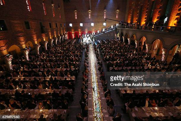 General view during the Nobel Prize Banquet at City Hall on December 10, 2016 in Stockholm, Sweden.