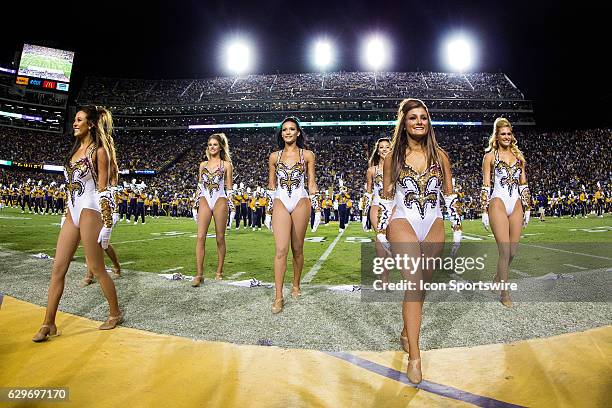 The LSU Tigers' Golden Girls entertain the crowd during the LSU Tigers game versus the Ole Miss Rebels on October 22 at Tiger Stadium in Baton Rouge,...