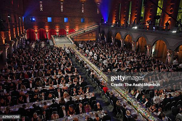 General view during the Nobel Prize Banquet at City Hall on December 10, 2016 in Stockholm, Sweden.