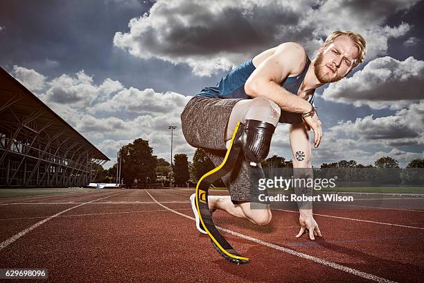 Paralympic sprinter Jonnie Peacock is photographed for the Times on July 18, 2016 in Loughborough, England.
