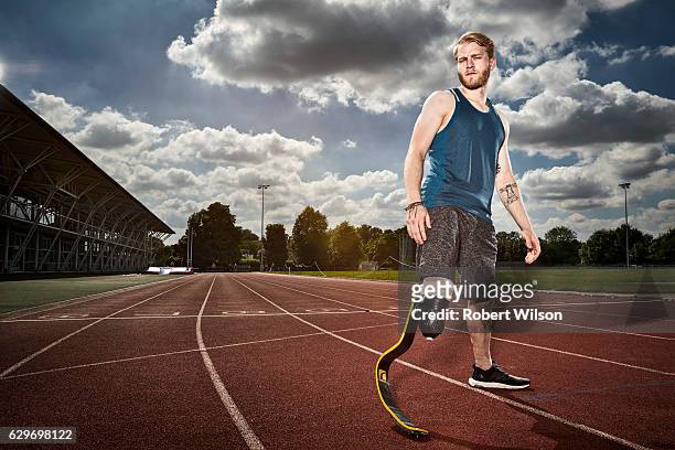 Paralympic sprinter Jonnie Peacock is photographed for the Times on July 18, 2016 in Loughborough, England.