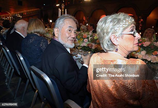 Nobel Prize in Physiology or Medicine laureate Yoshinori Ohsumi attends the Nobel Prize Banquet at City Hall on December 10, 2016 in Stockholm,...