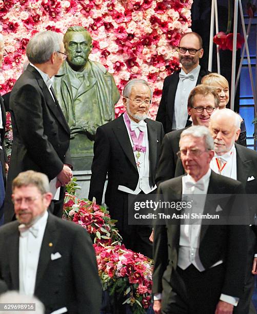 Nobel Prize in Physiology or Medicine Yoshinori Ohsumi enters the hall to attend the Nobel Prize Awards Ceremony at Concert Hall on December 10, 2016...