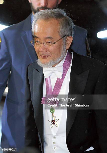 Nobel Prize in Physiology or Medicine laureate Yoshinori Ohsumi is seen on arrival at his hotel after the Nobel Prize Banquet on December 10, 2016 in...