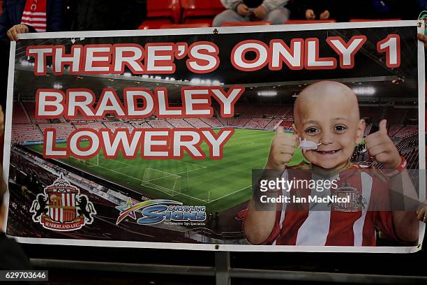 Banner to support Bradley Lowrey is displayed prior to the Premier League match between Sunderland and Chelsea at Stadium of Light on December 14,...