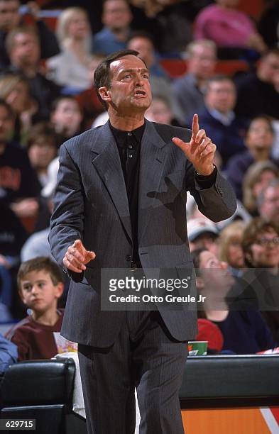Head Coach Lon Kruger of the Seattle SuperSonics yells from the sidelines during the game against the Atlanta Hawks at Key Arena in Seattle,...