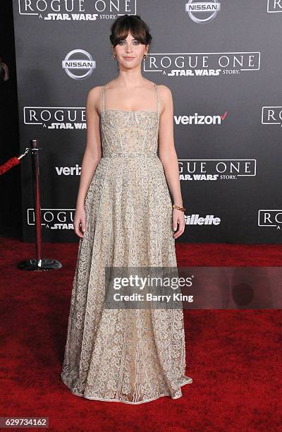 Actress Felicity Jones attends the premiere of Walt Disney Pictures and Lucasfilms' 'Rogue One: A Star Wars Story' at the Pantages Theatre on...