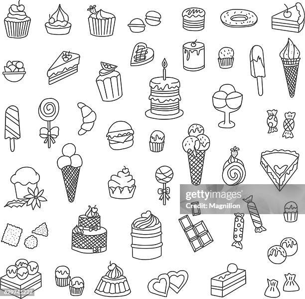 stockillustraties, clipart, cartoons en iconen met confectionery doodles - cupcake