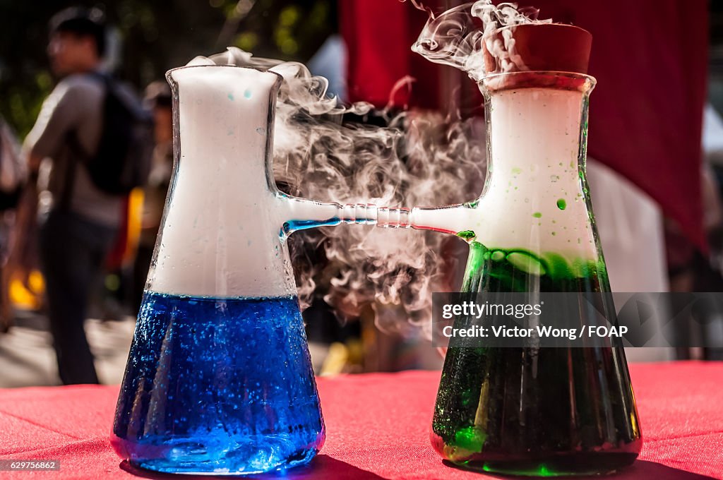 A chemical reaction in a laboratory