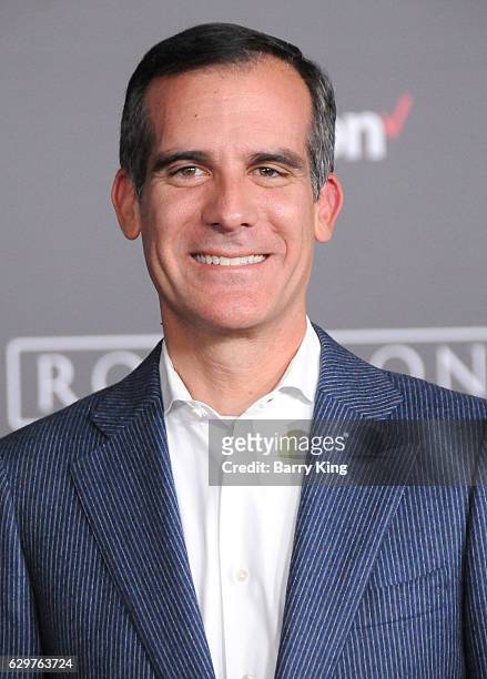 Mayor of Los Angeles Eric Garcetti attends the premiere of Walt Disney Pictures and Lucasfilms' 'Rogue One: A Star Wars Story' at the Pantages...