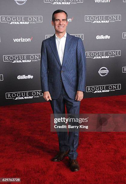 Mayor of Los Angeles Eric Garcetti attends the premiere of Walt Disney Pictures and Lucasfilms' 'Rogue One: A Star Wars Story' at the Pantages...