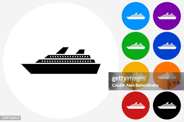 cruise ship icon on flat color circle buttons - spartan cruiser stock illustrations