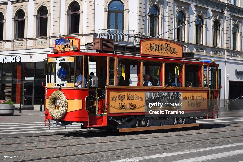 Historical tram in Riga centre
