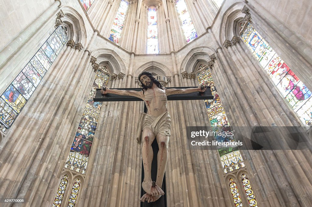 Jesus Christ On The Cross Inside Batalha Monastery, Portugal