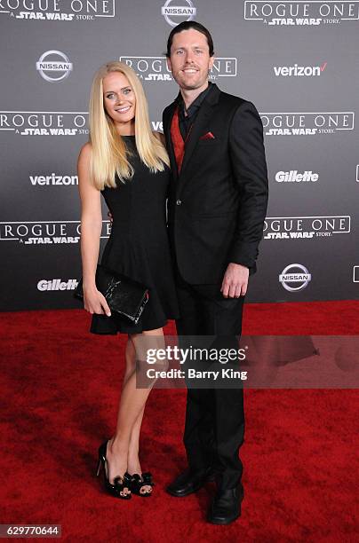 Actress Carly Schroeder and writer Jeremy La Zelle attend the premiere of Walt Disney Pictures and Lucasfilms' 'Rogue One: A Star Wars Story' at the...