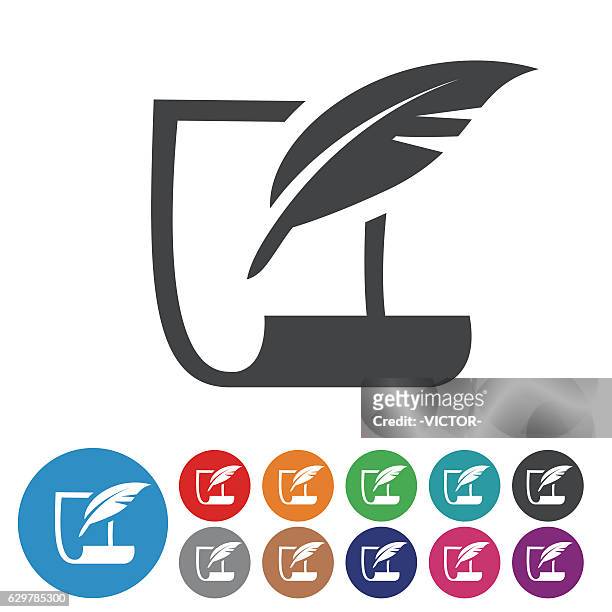 paper and quill icons - graphic icon series - literature stock illustrations