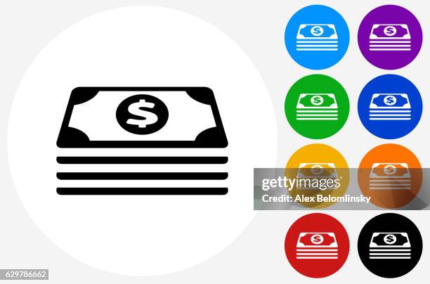 cash stack icon on flat color circle buttons - money stack line stock illustrations