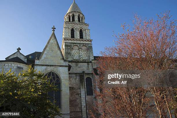 bell tower detail in the church of notre-dame-la-grande - poitiers - poitiers stock pictures, royalty-free photos & images