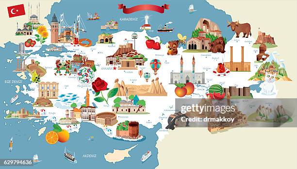 cartoon map of turkey - blue mosque stock illustrations