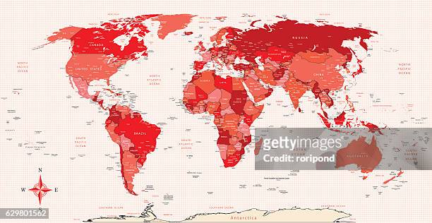 high detail red world map - middle east stock illustrations