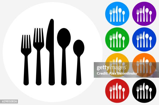utensils icon on flat color circle buttons - spoon stock illustrations