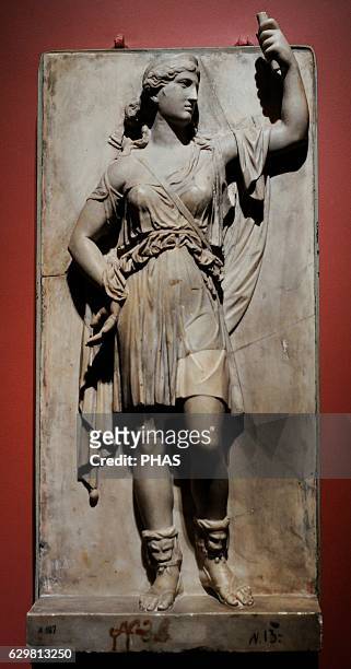 Roman relief depicting Artemis, Goddes of the hunt. 2nd century AD. Marble. The State Hermitage Museum. Saint Petersburg. Russia