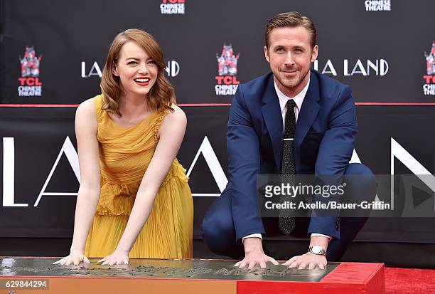 Actors Emma Stone and Ryan Gosling are honored with a Hand and Footprint Ceremony on behalf of Lionsgate's La La Land at TCL Chinese Theatre IMAX on...