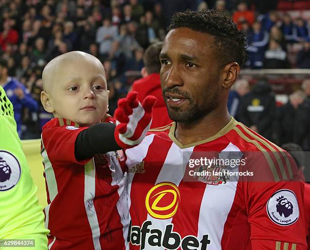 Bradley Lowery with Jermain Defoe of Sunderland prior to the Premier League match between Sunderland and Chelsea at Stadium of Light on December 14,...