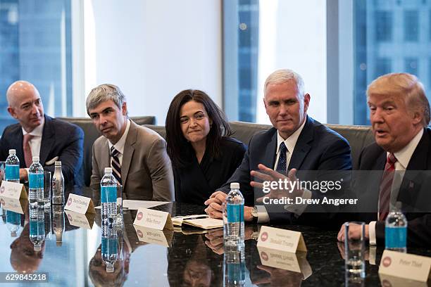 Jeff Bezos, chief executive officer of Amazon, Larry Page, chief executive officer of Alphabet Inc. , Sheryl Sandberg, chief operating officer of...