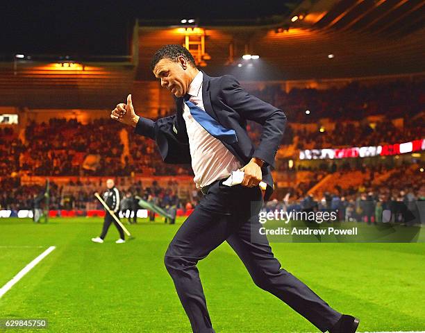 Pundit Chris Kamara makes a last minute dash for the tv studio before the Premier League match between Middlesbrough and Liverpool at Riverside...