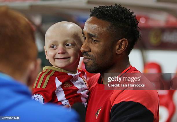 Bradley Lowery with Jermain Defoe of Sunderland prior to the Premier League match between Sunderland and Chelsea at Stadium of Light on December 14,...