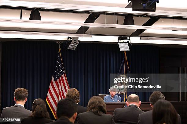 Federal Reserve Board Chair Janet Yellen holds a news conference after the central bank announced an increase in the benchmark interest rate...