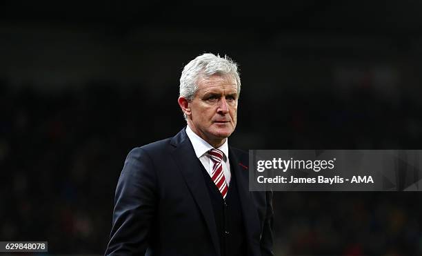 Mark Hughes the head coach / manager of Stoke City during the Premier League match between Stoke City and Southampton at Bet365 Stadium on December...