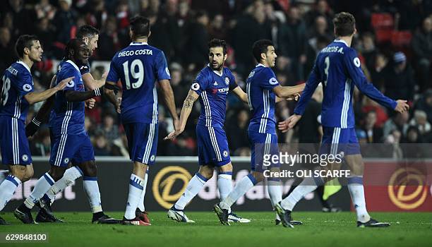 Chelsea's Spanish midfielder Cesc Fabrega celebrates scoring his team's first goal during the English Premier League football match between...